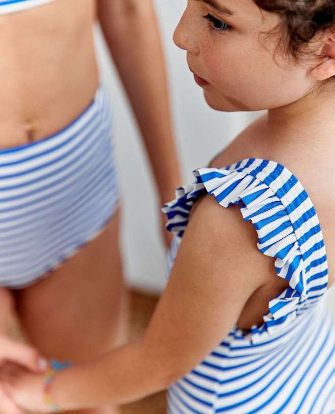 Thelma Sun protective swimwear for children and girls in cobalt stripe by Canopea