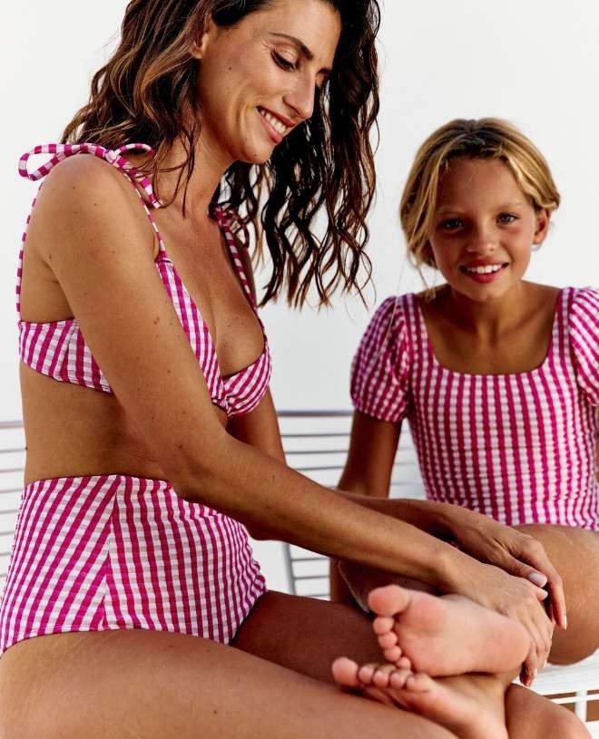 Fuchsia Gingham sun protective swimwear for girls by Canopea