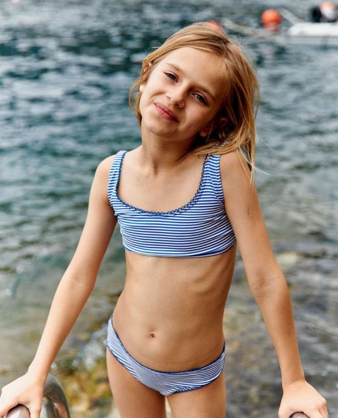 Luna sun protective bikini swimwear in Transat blue for girls by Canopea