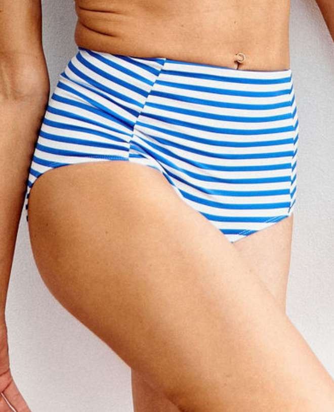 Sun protective bikini bottom for women LEANDRA in cobalt stripe by Canopea