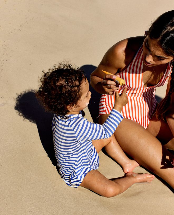 Maillot de bain anti-UV à manches longues pour bébé Peyo en Cobalt Stripe de CANOPEA