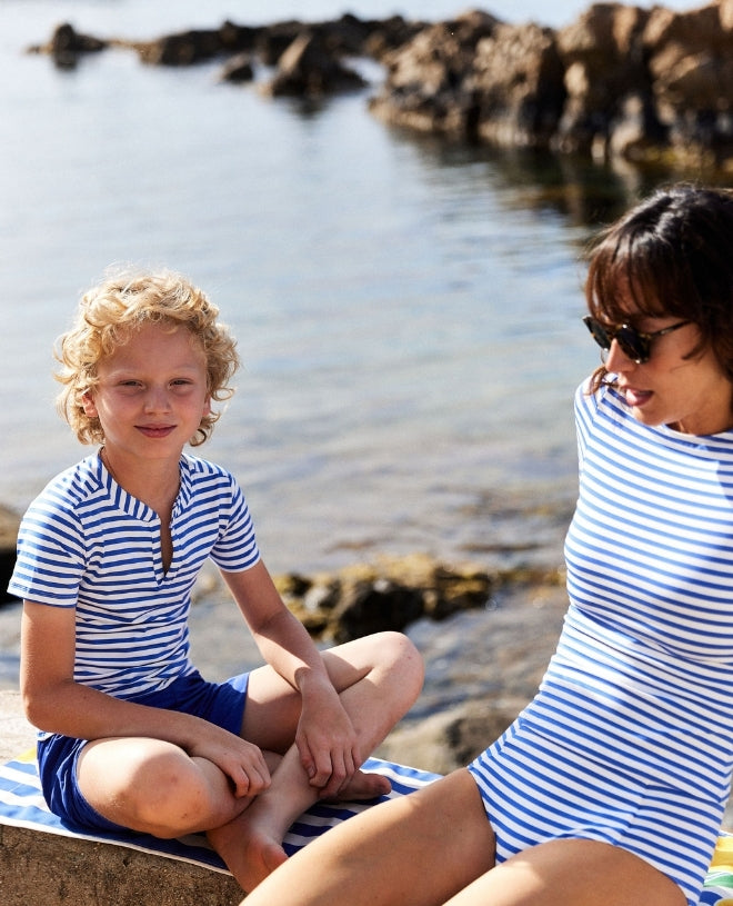 Tee-shirt anti-UV femmes Emma à rayures cobalt stripe de Canopea