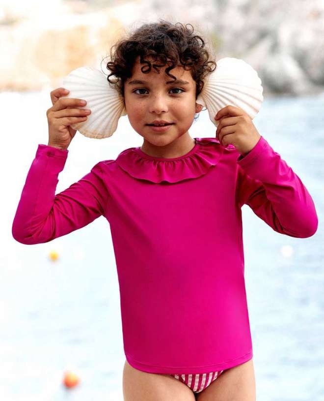 Haut t-shirt avec manche longues anti-UV Valentine pour fille et bébé en fuschia de CANOPEA