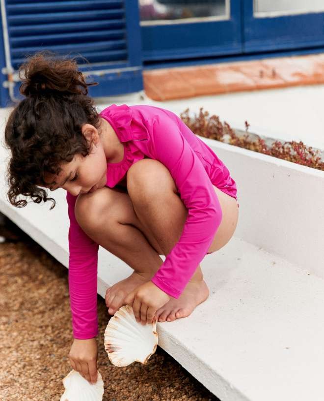 Haut t-shirt avec manche longues anti-UV Valentine pour fille et bébé en fuschia de CANOPEA