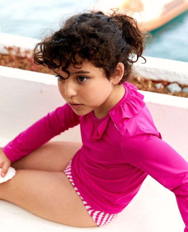 Haut t-shirt avec manche longues anti-UV Valentine pour fille et bébé en fuschia de CANOPEA