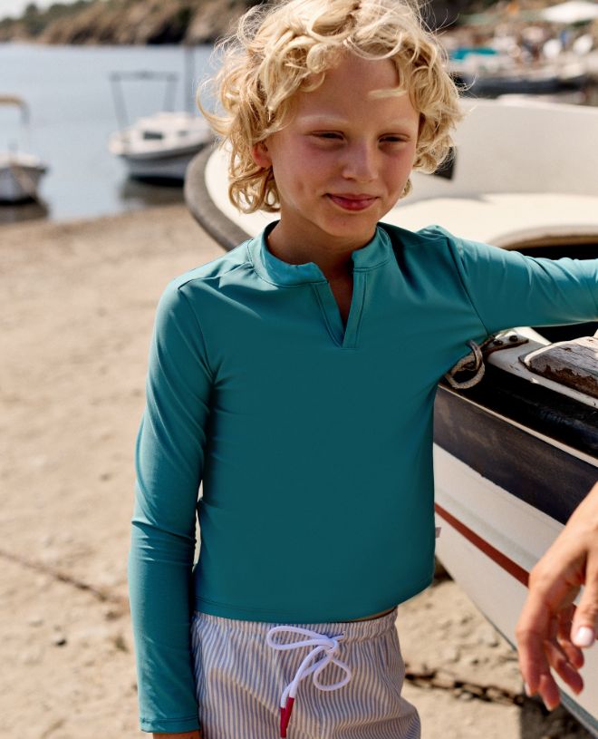 Haut t-shirt anti-UV pour enfant, garçon et bébé Oscar en Teal de CANOPEA