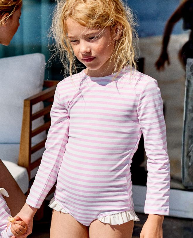 Maillot de bain une-pièce anti-UV avec manche longues pour fille Misha en Dragee Stripe de CANOPEA