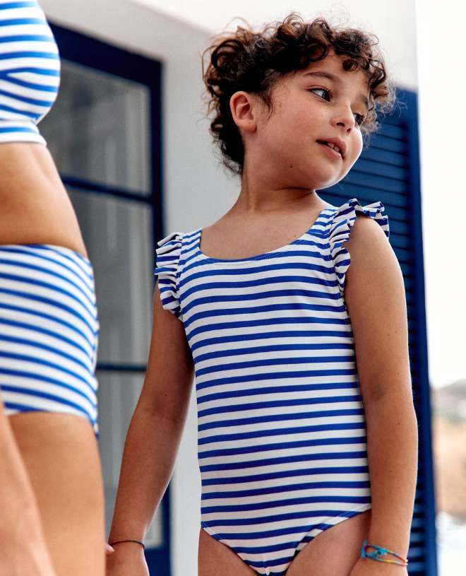 Maillot de bain une-pièce anti-UV pour fille Thelma en cobalt stripe de CANOPEA